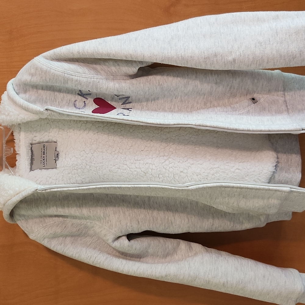 Lucky Brand Girls' Full Zip Sherpa Fleece Hoodie Putty Beige Heather Size 10-12 - Picture 5 of 12